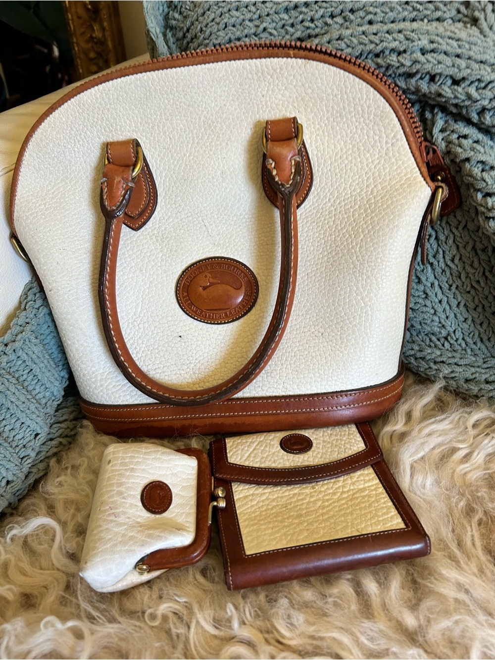 Vintage Dooney & Bourke Norfolk Satchel with Matching Wallet and Coin Purse